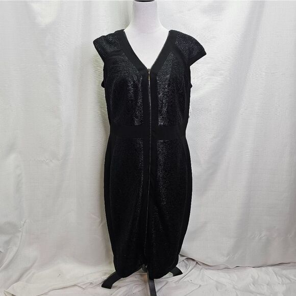 Dressbarn Black Front Zip Sheath Dress Size 16 - Picture 1 of 10